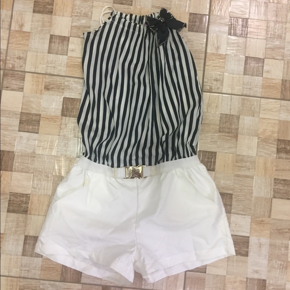 Pants - Cute Romper with Embellished Bow and Hold Buckle